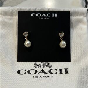 Coach Gold and Pearl Heart drop Earrings